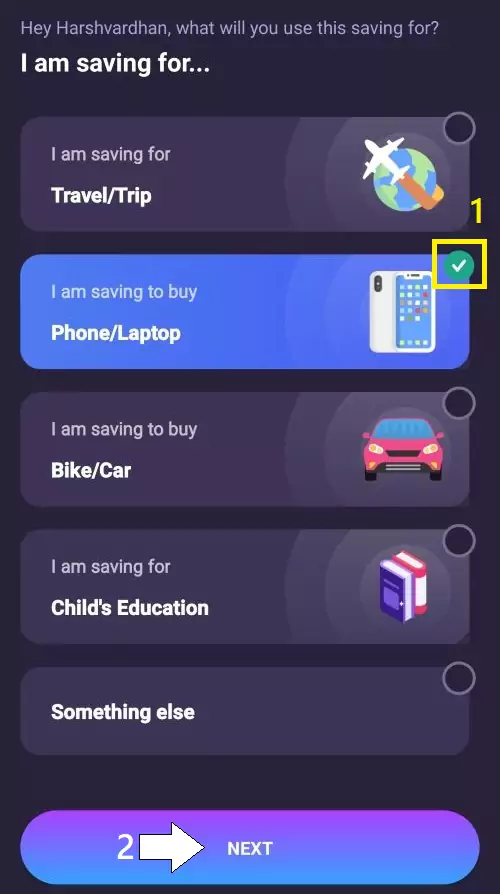 Select what you are saving for