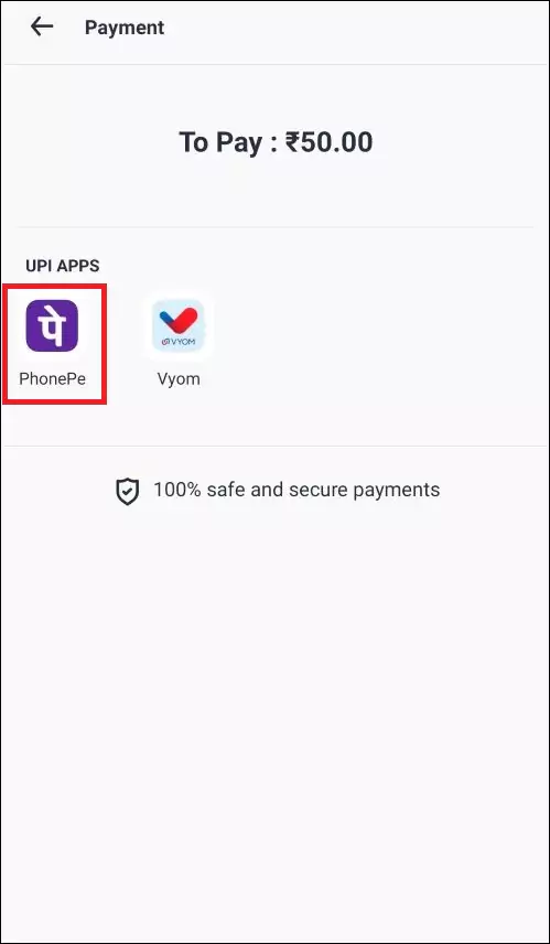 Select UPI App for Payment