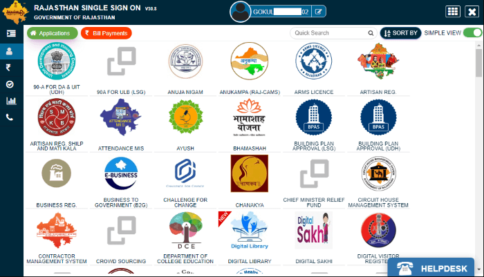 Rajasthan SSO Portal Dashboard