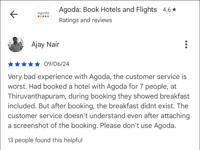 Agoda review from Ajay Nair