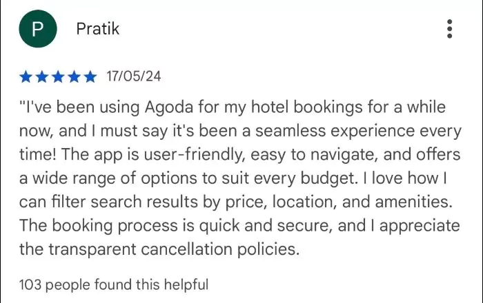 Agoda review from Pratik